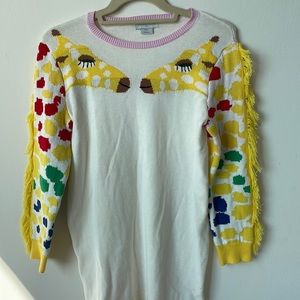 Stella McCartney multi colored, fringed, giraffe sleeve long sweater.